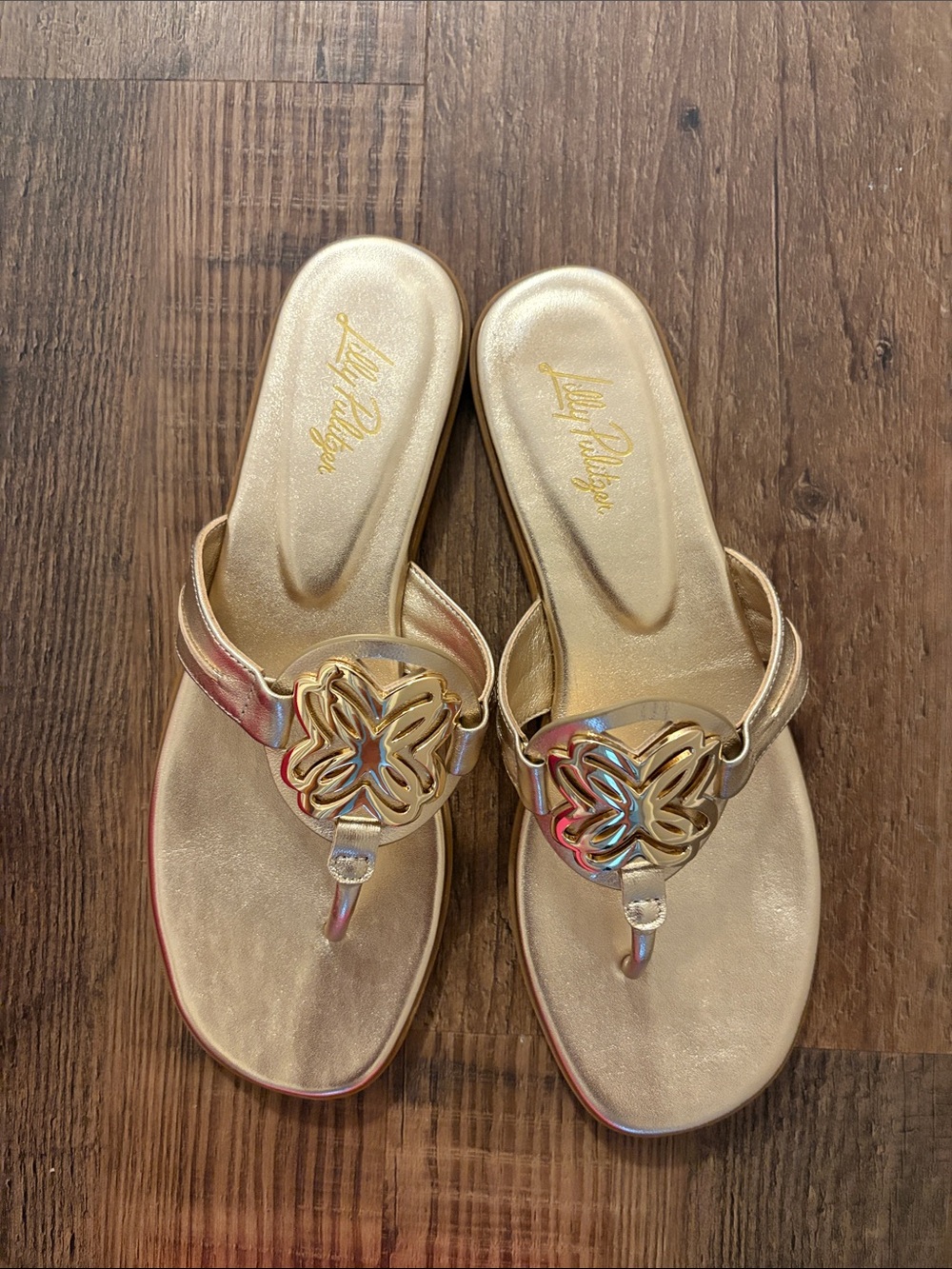 Lilly Pulitzer Metallic Gold Butterfly Medallion Thong Sandals